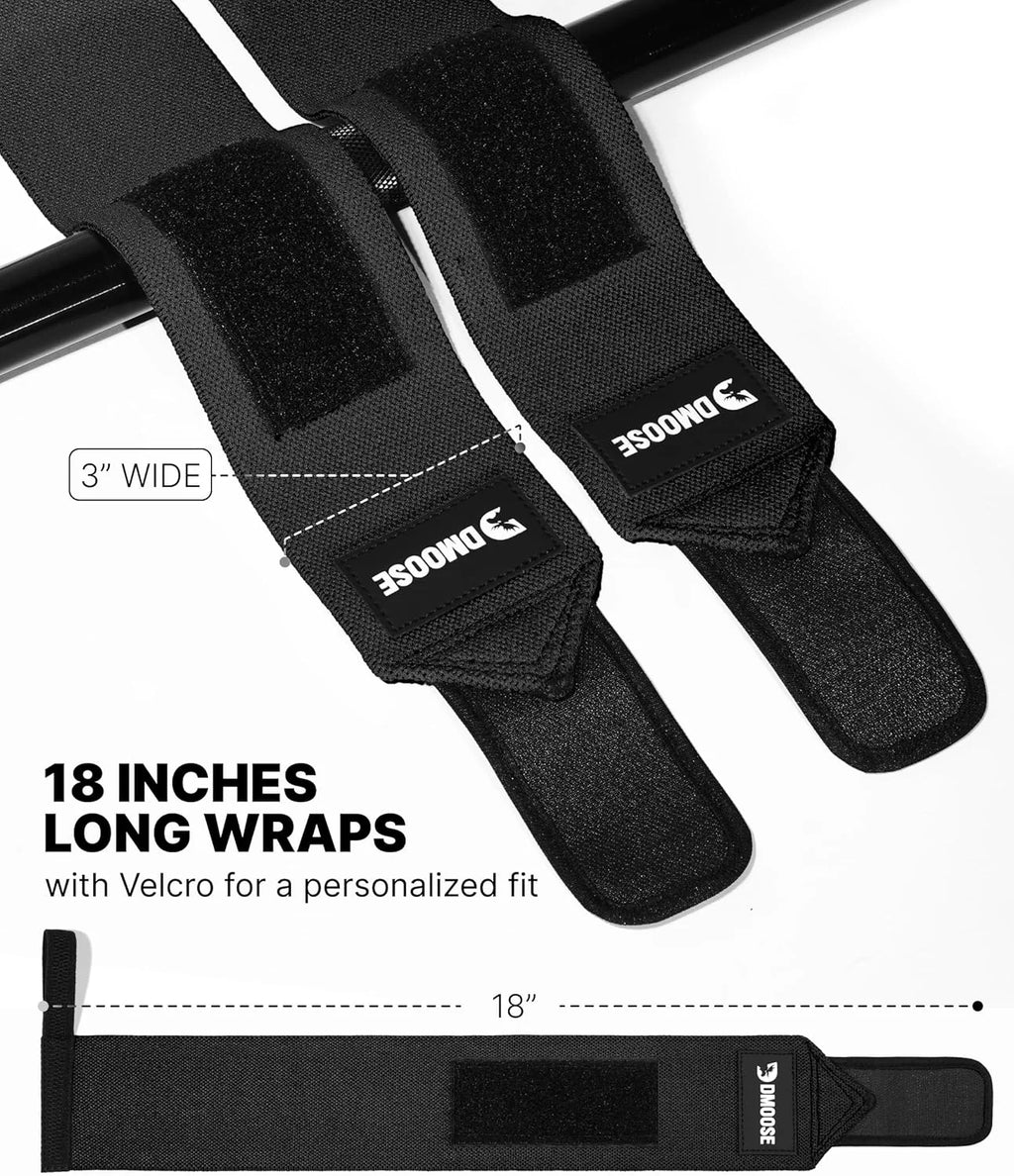 Unleash Your Strength with Dmoose 18" Heavy Duty Wrist Wraps - Pain Relief & Ultimate Support for Weightlifting, USPA Approved for All Athletes