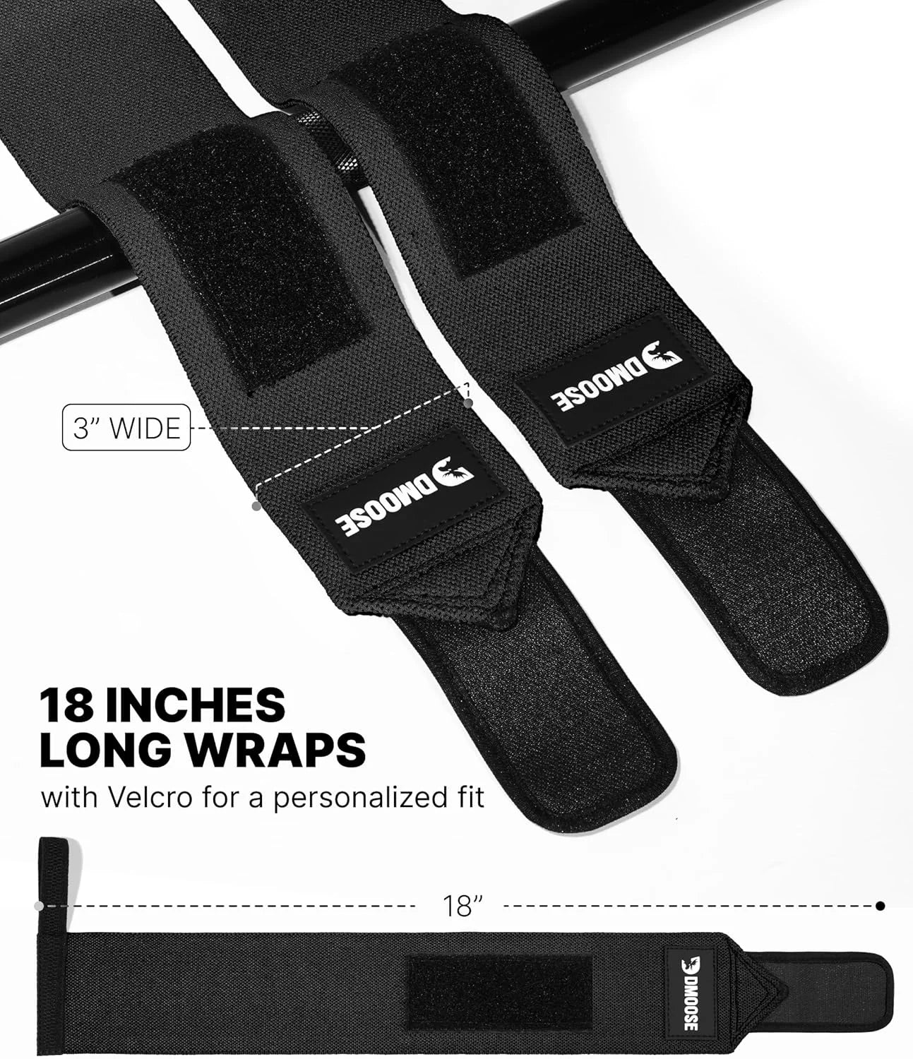 Unleash Your Strength with Dmoose 18" Heavy Duty Wrist Wraps - Pain Relief & Ultimate Support for Weightlifting, USPA Approved for All Athletes