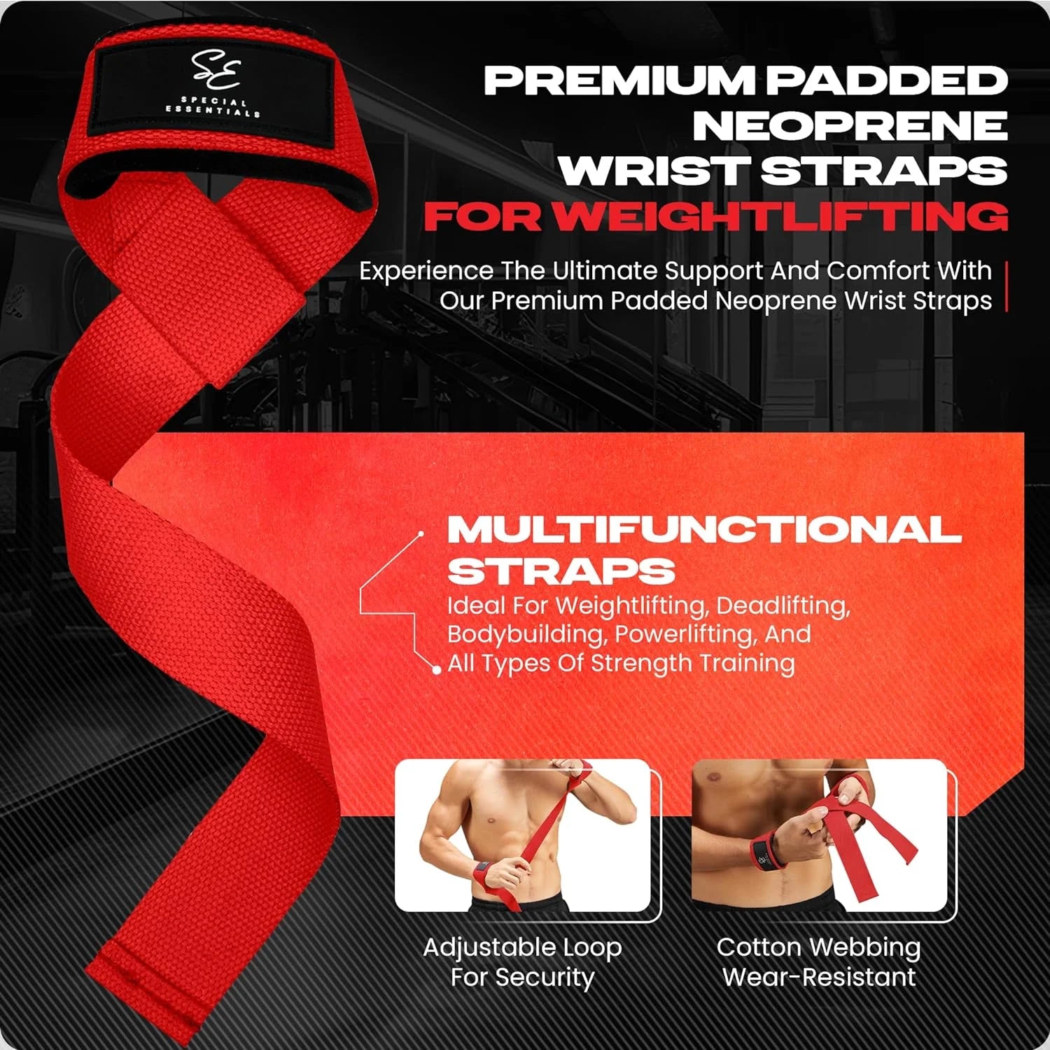 Weightlifting Wrist Straps – 2-Pack Adjustable Padded Neoprene Lifting Straps for Gym, for Men & Women