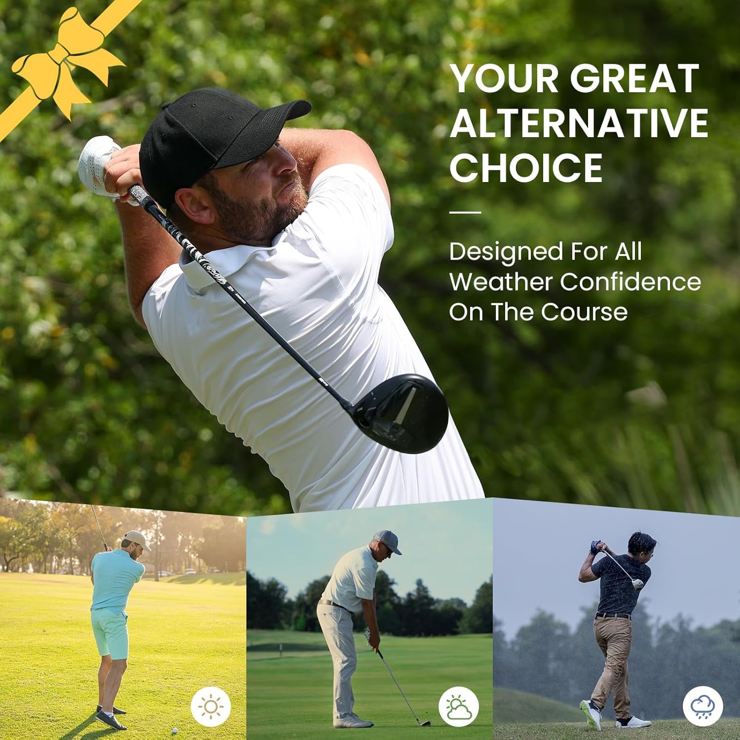 All Weather Grip Golf Gloves Men Value 3 Pack for Right Handed Golfer, Hot Wet Rain Grip & Comfort Soft Glove for Premium Performance, Colors White Black Blue Sizes S M L XL