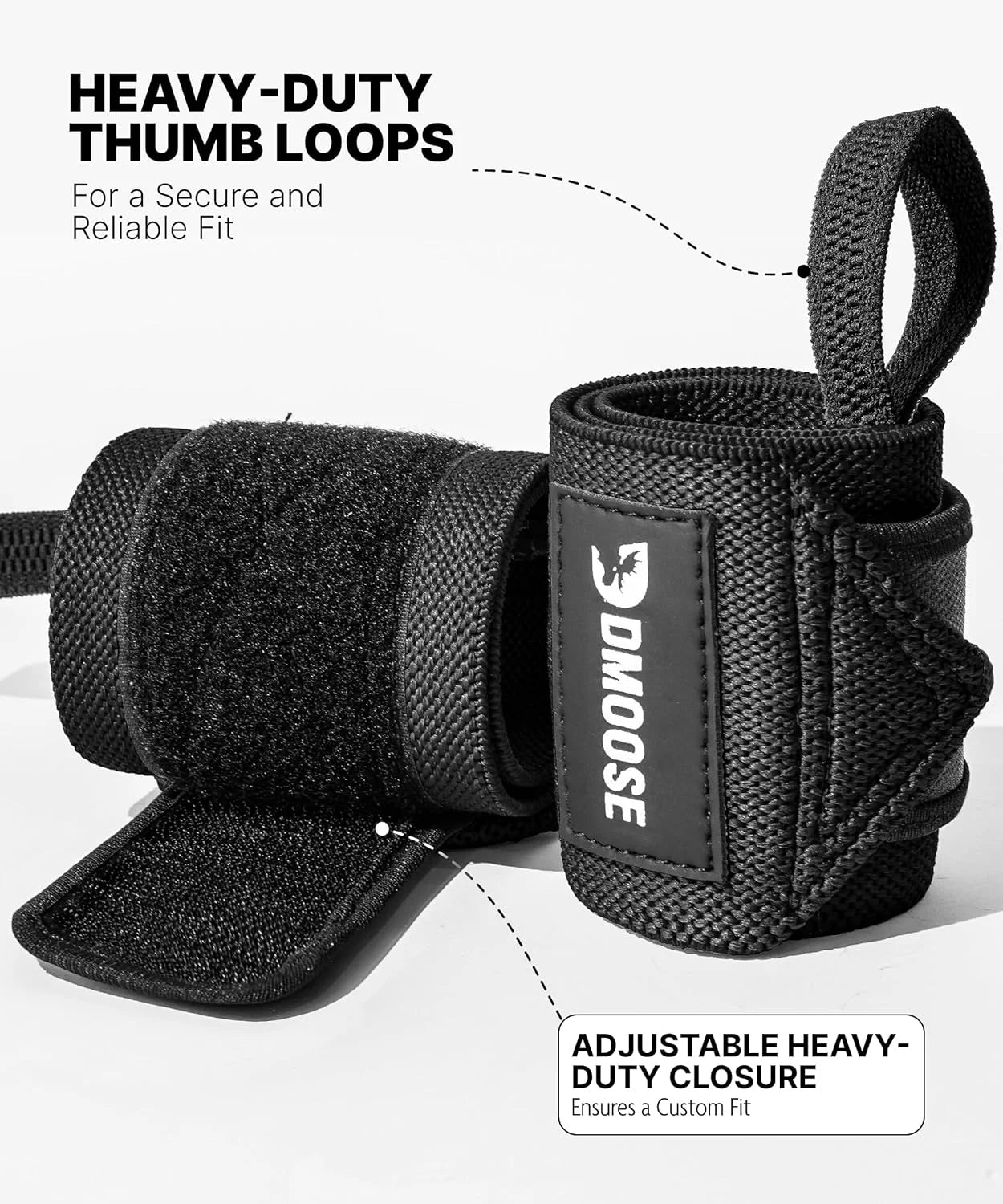 Unleash Your Strength with Dmoose 18" Heavy Duty Wrist Wraps - Pain Relief & Ultimate Support for Weightlifting, USPA Approved for All Athletes